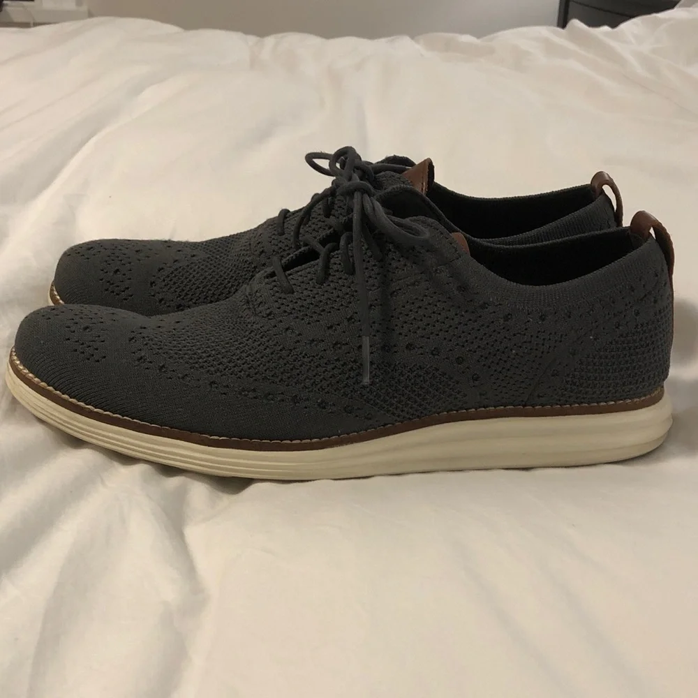 Cole Haan Gray Knit Lace-Up Oxfords with Cream Sole